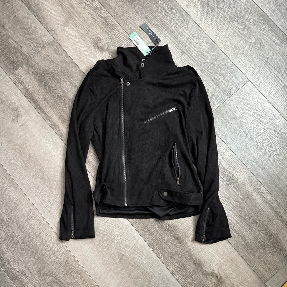 NWT Market & Spruce Black Faux Suede Moto Jacket, women Large